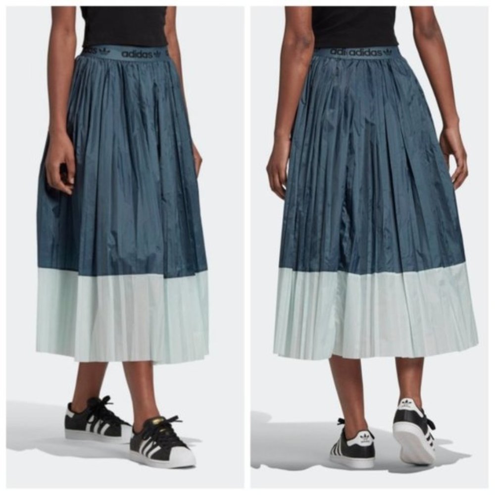 NWT Blue Adidas Pleated Midi Skirt Medium